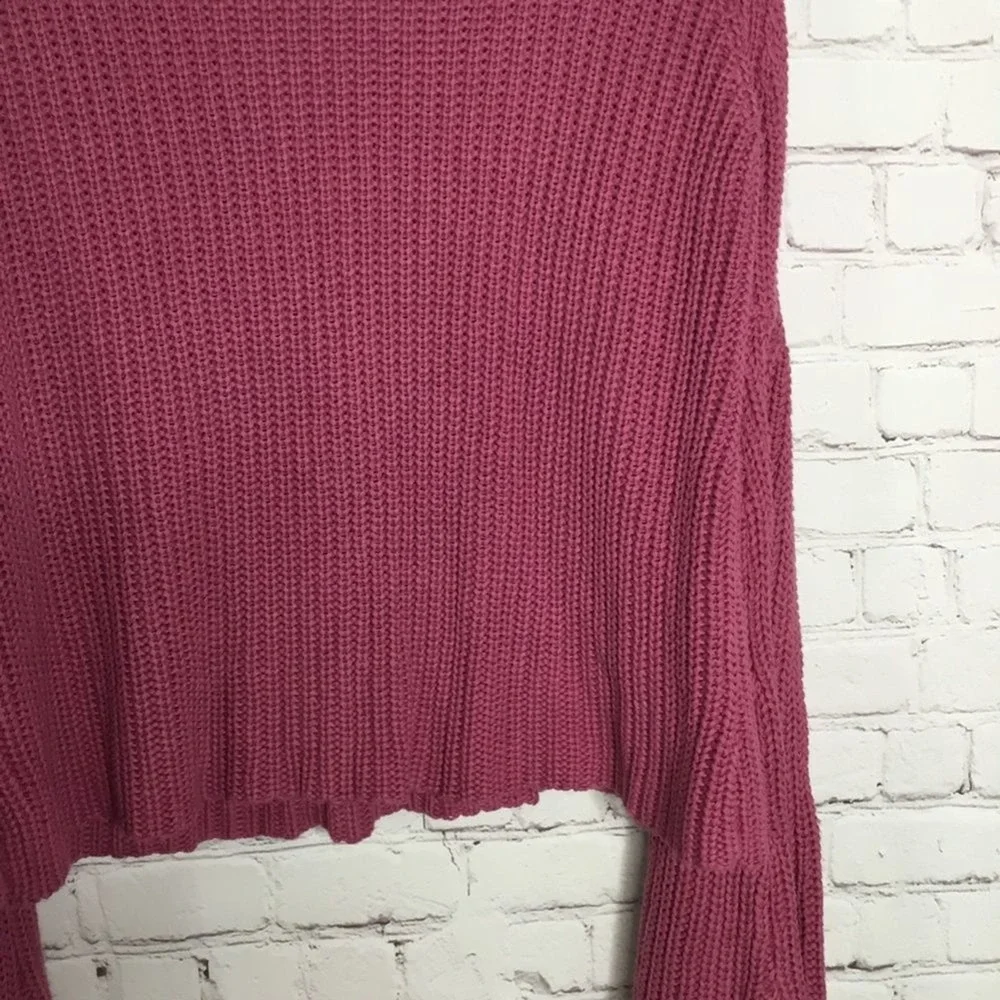 Free People Pink Knit Damsel Knitted Flare Bell Sl V-Neck Sweater Women SP China